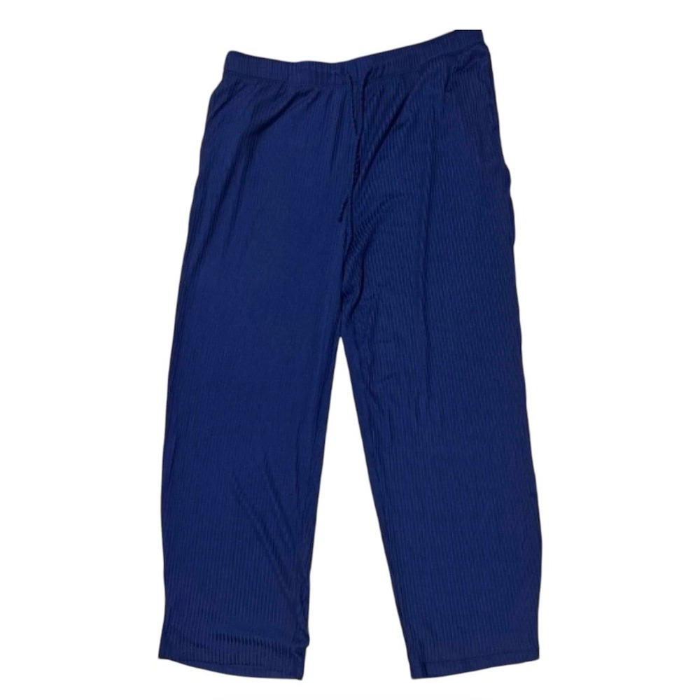 Cuddl Duds Womens XL Blue Ribbed Knit Wide Leg Lounge Pants Elastic Waist